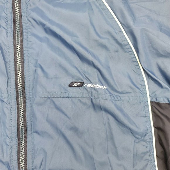 Reebok Mens Windbreaker Jacket Spellout Logo Blue White Stripes Size XL - Picture 5 of 9